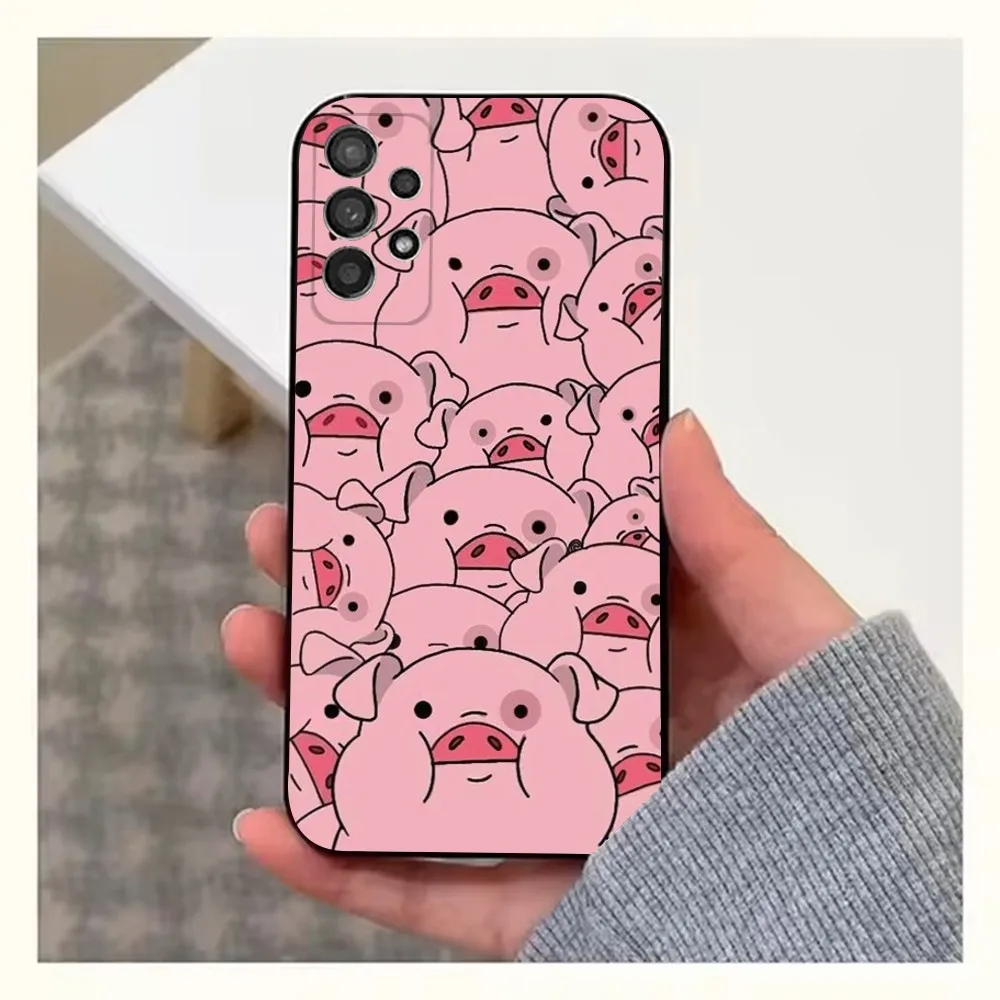 Bonita funda de teléfono Piggy para Samsung S25,S24,S23,S22,S20,S21,S10,Ultra,Plus,Lite,FE, funda negra de silicona suave