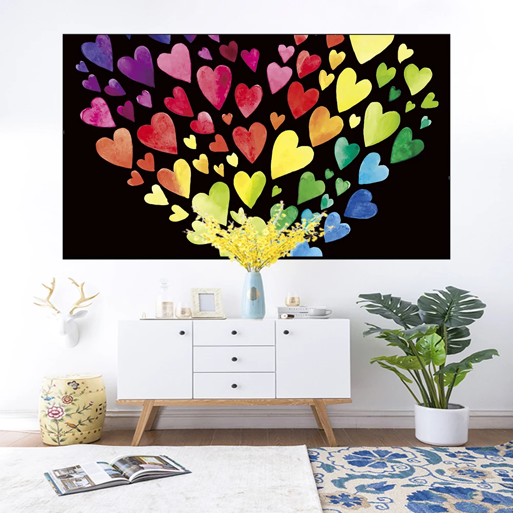 Gay Pride Tapestry Wall Hanging LGBT Heart Rainbow Tapestry One Love Backdrop For Home