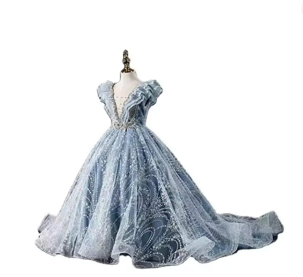 Crianças pageant vestidos de noite rendas flor menina lantejoulas vestido casamentos festa de aniversário robe para meninas vestidos de primeira comunhão