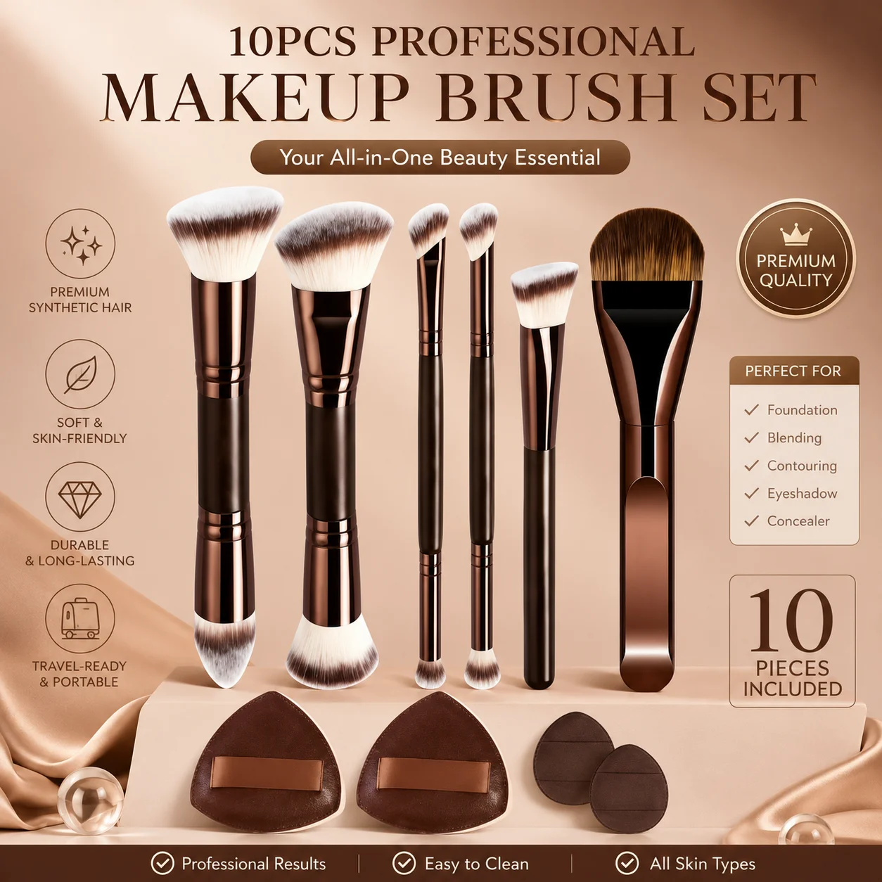 5/10pcs Professional Makeup Brush Set, Portable Travel Makeup Brushes, Dual-Ended Multifunctional Makeup Tools Set