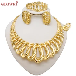 Luxury Big Necklace For Women Dubai Gold Color Plated Jewelry Set Original Earrings Ring Bracelet Wedding Costumes Jewellery