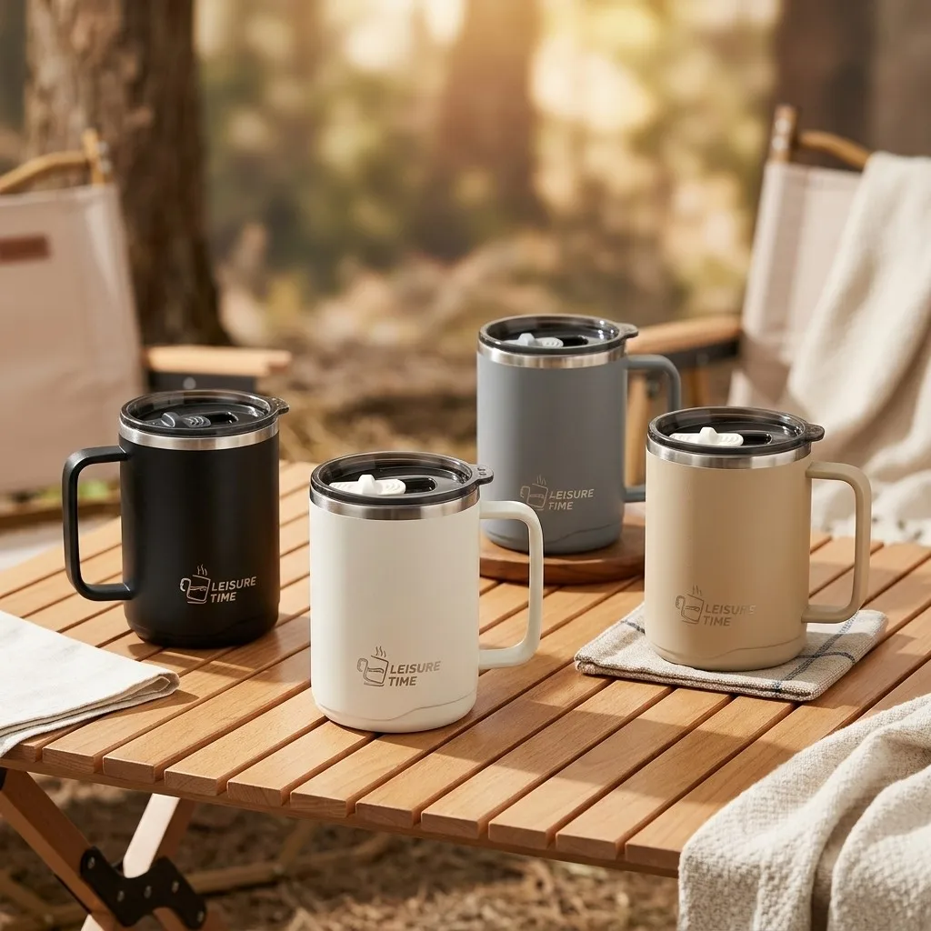 Thermal Coffee Mug with Handle 304 Stainless Steel Insulated Tumbler Leakproof Dual Drink Lid Office Travel Cup Water Bottle