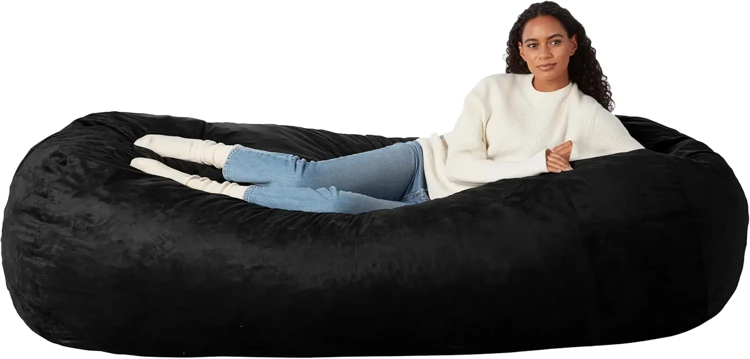 Basics Memory Foam Filled Bean Bag Lounger with Microfiber Cover, 7 ft, Black, Solid