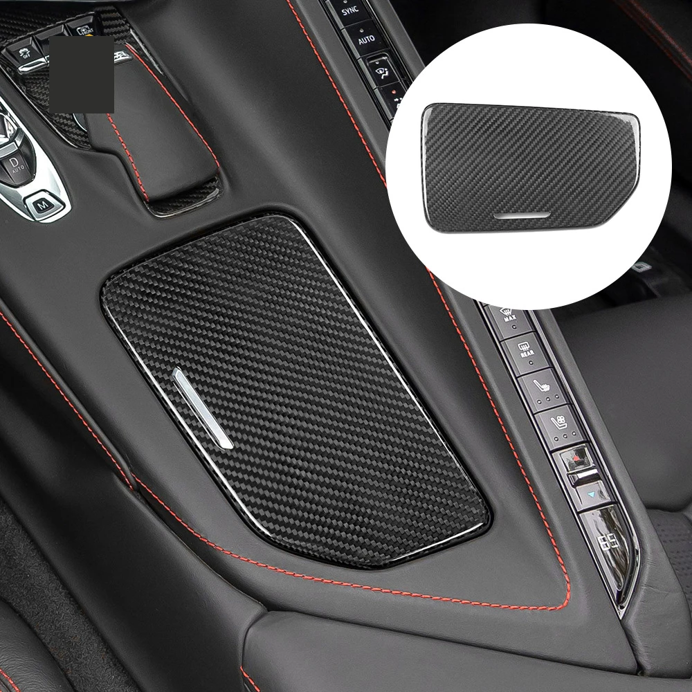 Car Real Dry Carbon Fiber Central Console Water Cup Holder Frame Cover Trim Decal Sticker Panel For Chevrolet Corvette C8 2020+