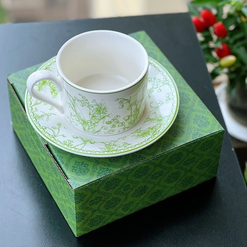 

Lily Of The Valley Coffee Cup And Saucer Set Gift Box High Aesthetic Water Cup For Opening Event Souvenir