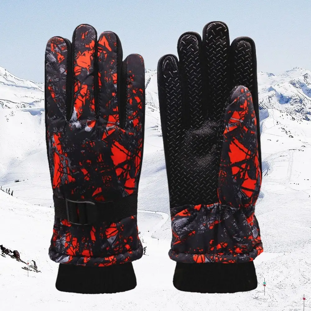 Printing Children Ski Gloves Keep Finger Warm Waterproof Thicken Mittens Winter Snowboard Snow Kids Gloves for Boys Girls