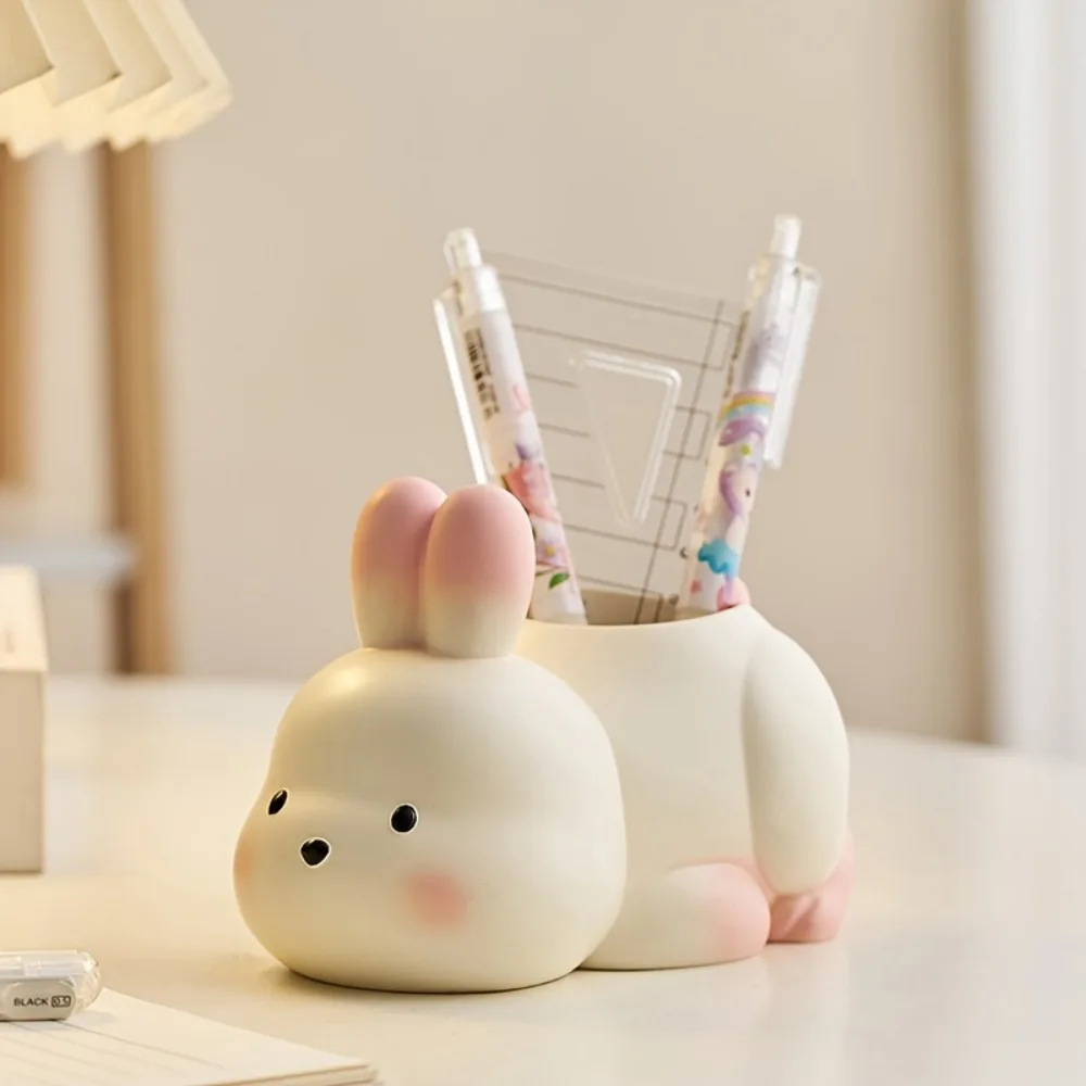 

Funny Cute Animal Pen Holder Cartoon Large Capacity Resin Panda Statue Unique Desktop Rabbit Ornament Office