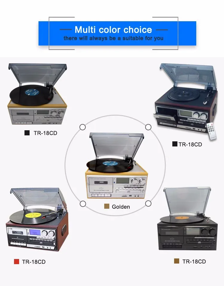 CE Free Customs Clearance Vinyl Record Player With CD Player Cassette Recording And Player USB SD FM Radio