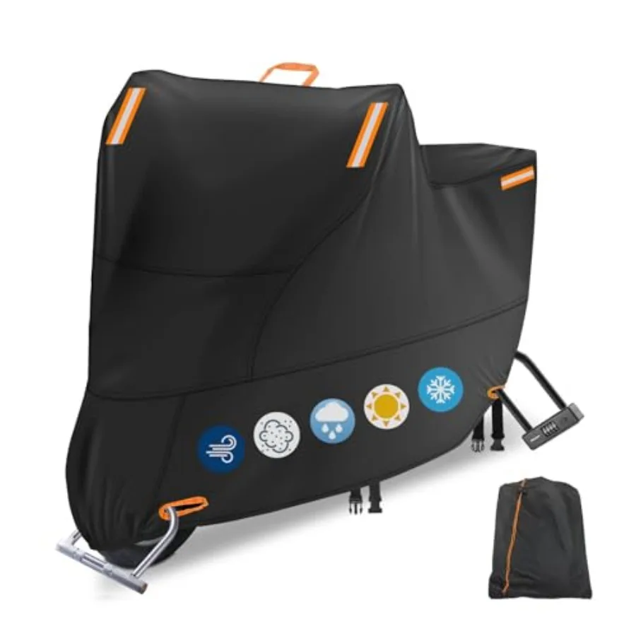 

Waterproof Motorcycle Cover Outdoor, Motorcycle Scooter Moped Rain Dust Protection Cover with 4 Reflective Strips and 2 Windpro
