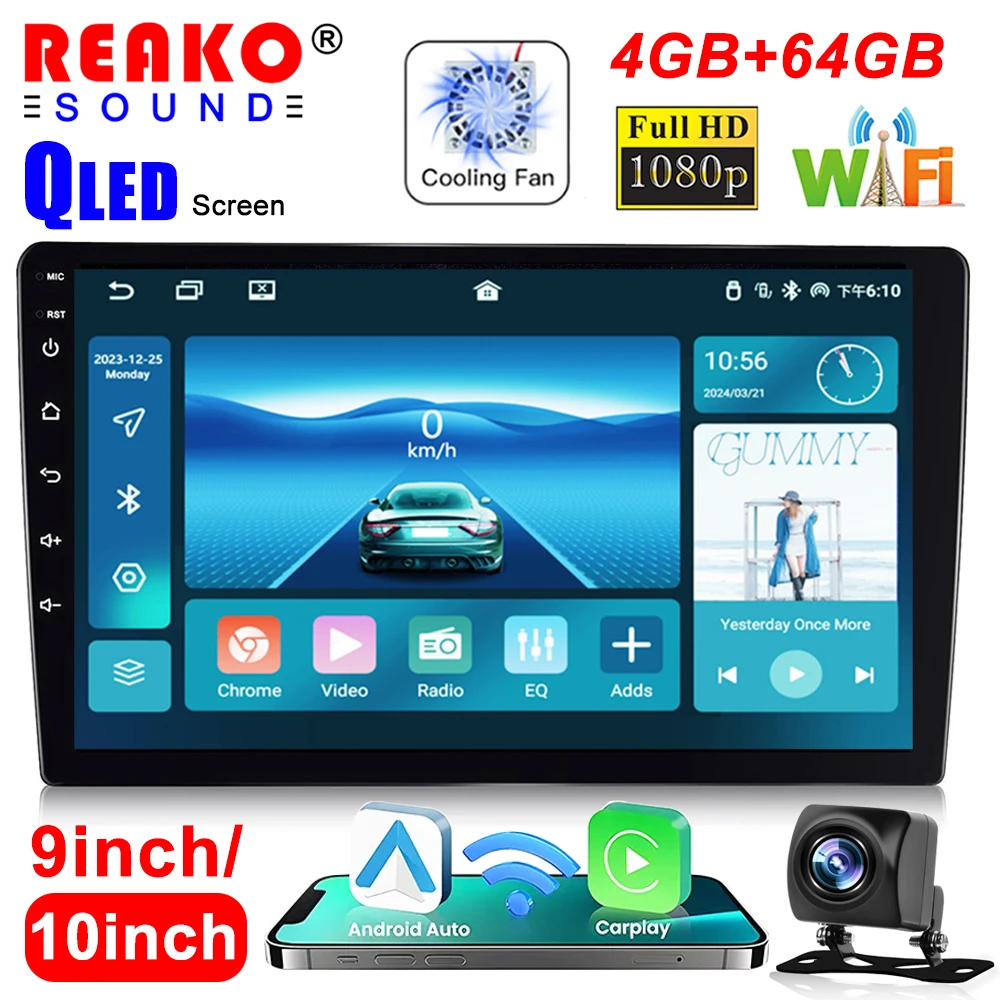 REAKOSOUND 2 Din 9/10 4+64G Android Car Multimedia Player GPS Navigation BT Car Audio Wifi USB MirrorLink Car Audio Radio Stereo