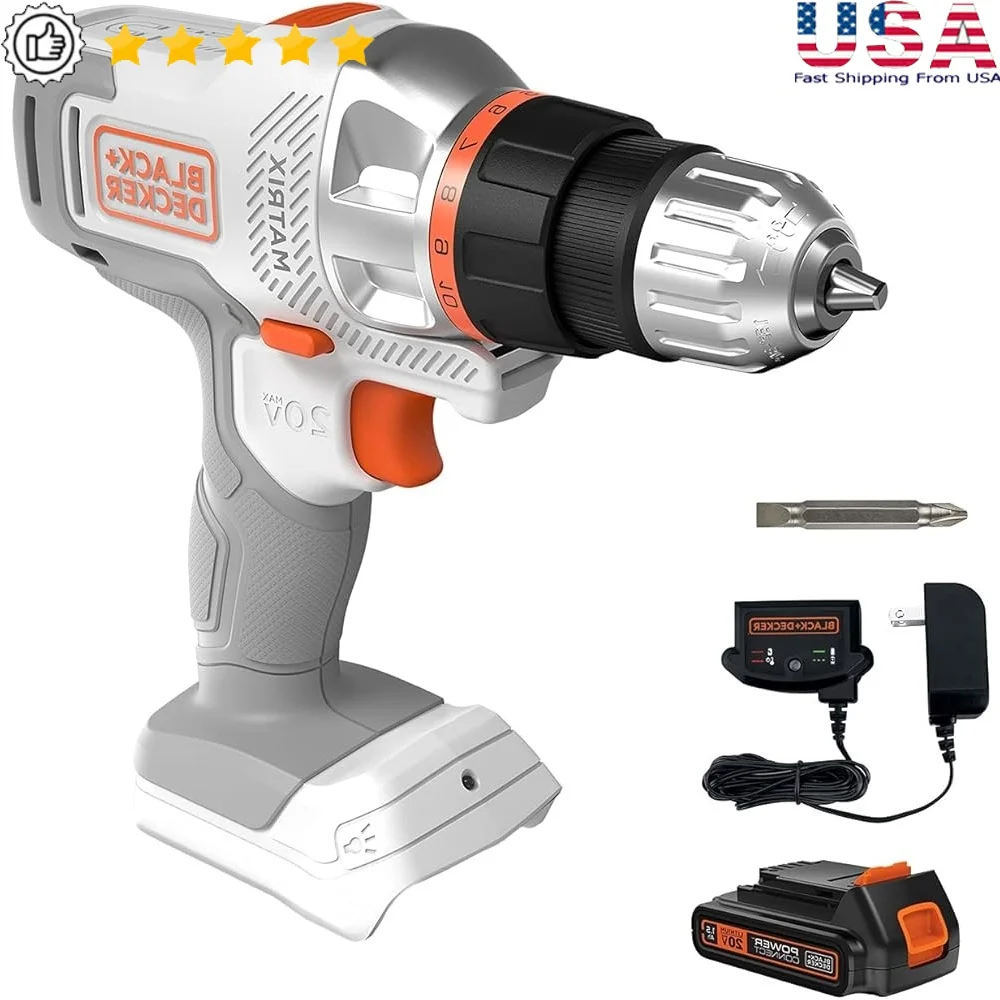 

20V MAX Matrix Cordless Drill Driver Kit Quick Connect System Variable Speed 11 Clutch Settings Battery Powered Tool