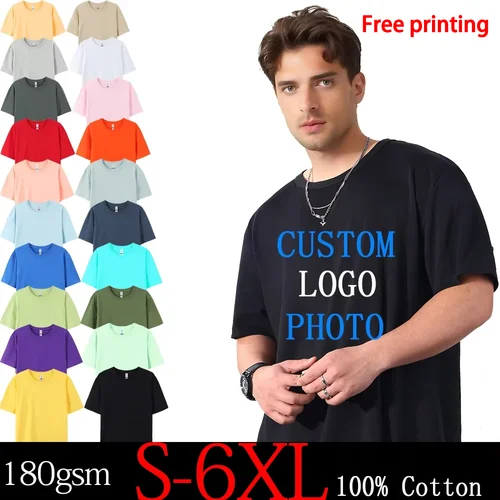 Camiseta de manga corta de algodón 100% con estampado gratuito, camiseta personalizada a elección de pedido, camiseta Unisex con cuello redondo para hombre de talla grande S-6XL