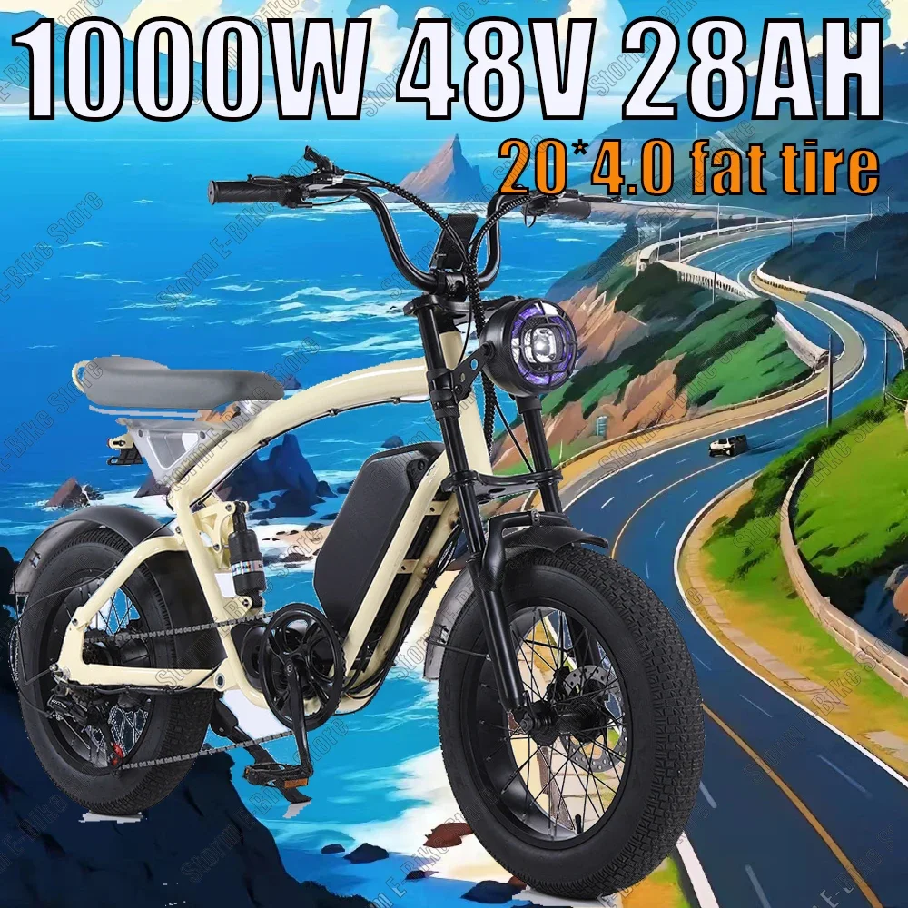 Aldult Electric Bike1000W Motor 48V23Ah Battery 20 Inch Fat Tire Mountain Snow Off-road Electric bicycle Full Suspension E-bike