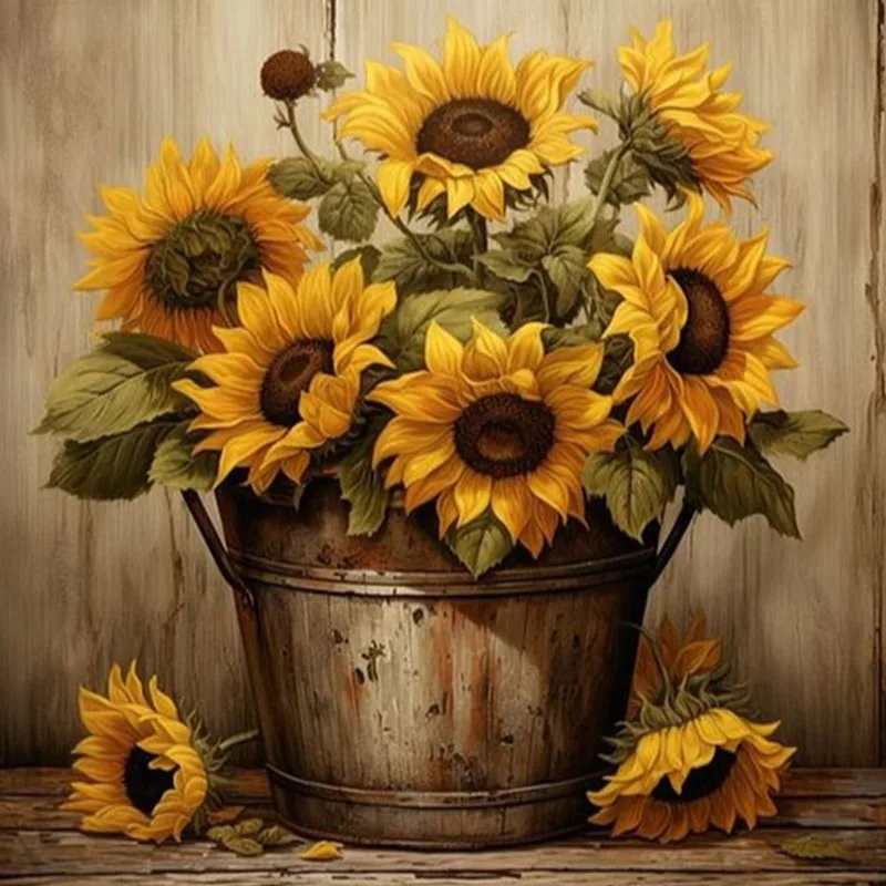 A Bucket of Sunflower Diamond Painting Set, DIY Adult Full Diamond Home Decoration Painting Set, Adult, Frameless Art Crafts