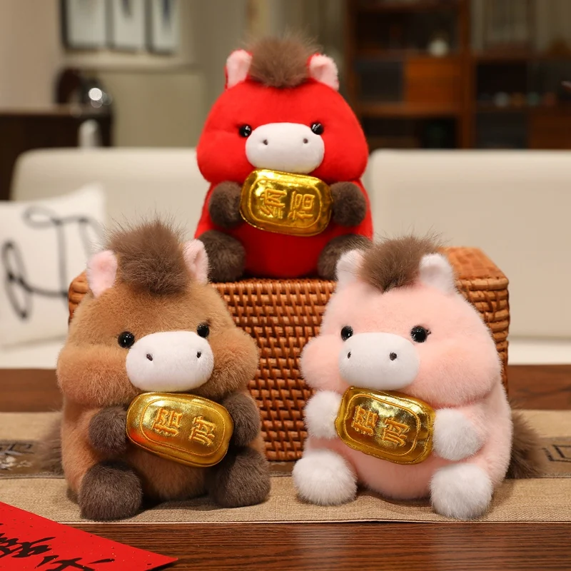 20-40 centimetri Del Fumetto Sveglio Cavallo Cinese Giocattoli di Peluche Bello Animali di Peluche Rosso Rotondo Cavalli Grasso Morbido Peluche Bambola Regali di Capodanno