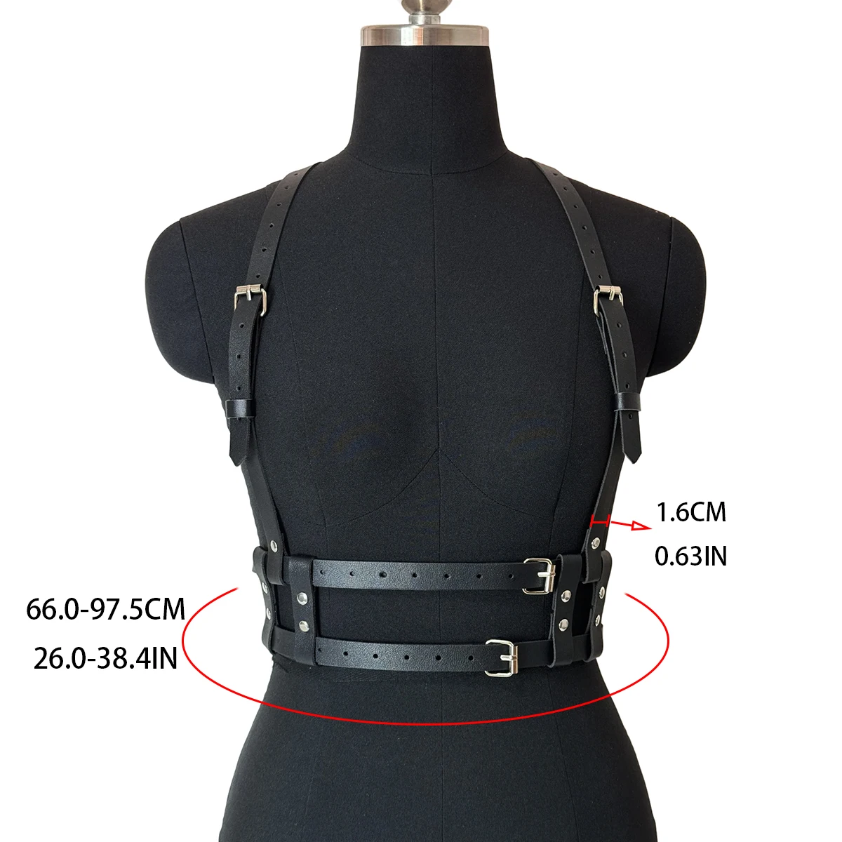 Damska uprząż modowa ze skóry PU, zdobiona ćwiekami, regulowany pas uprzęży, gotycka uprząż, bielizna bondage, uprząż na klatkę piersiową.