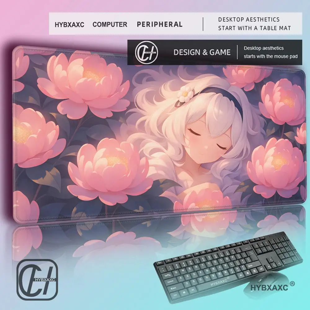 

HYBXAXC Kawaii Pink Peony Dream Desk Mat, Cute Large Mouse Pad, Kawaii Non-slip Smooth Desk Pad Mouse Mat for Setup, Desk Decor
