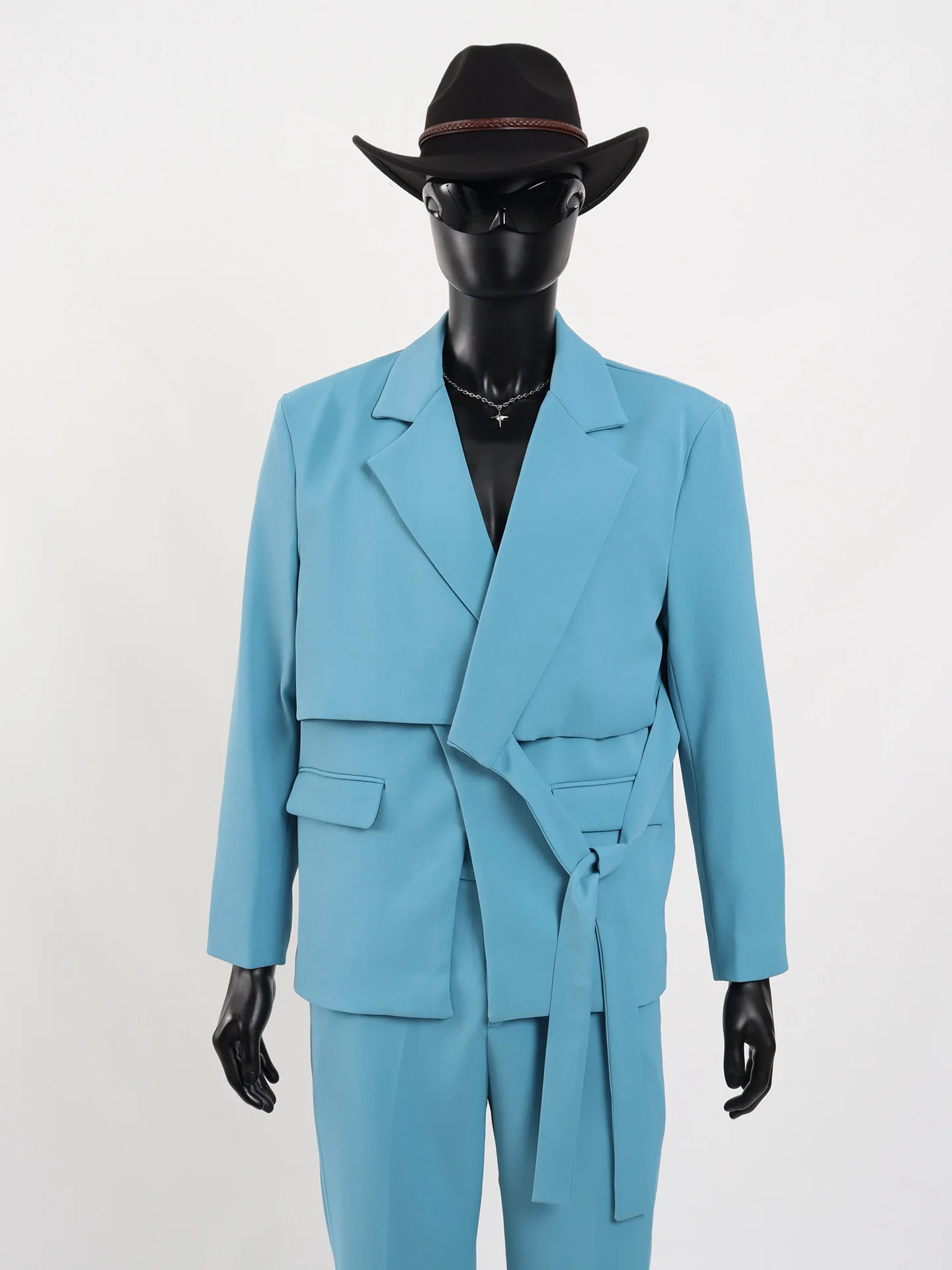 

Starlit Men's Casual oulder Pad Suit Jaet Fake Two-Piece Trendy Haome Casual Wear Straight Hem Youth ular