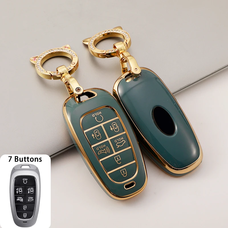 Soft TPU 7 Buttons Car Key Cover Case For 2020 2021 Hyundai Sonata Nexo DN8 Santa Fe TM Tucson NX4 Staria Ioniq Keychain