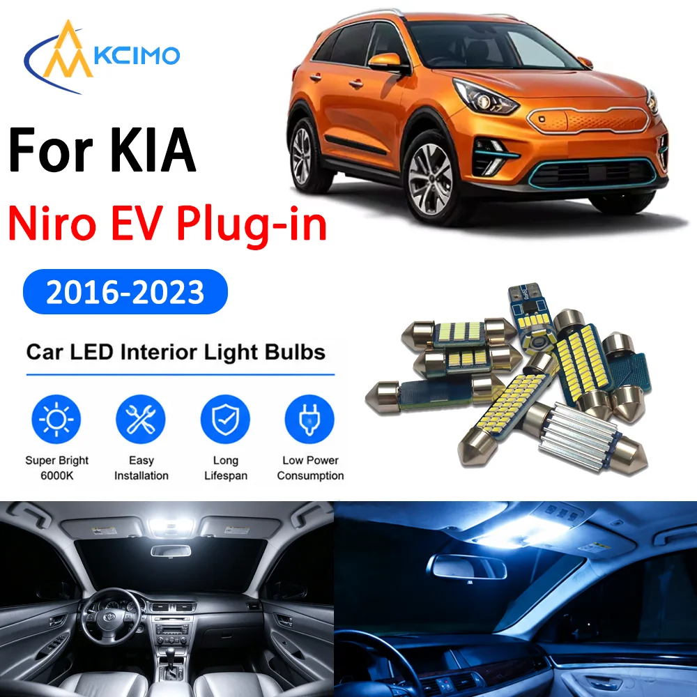 KCIMO Easy Install Interior Light Kit for KIA Niro EV Plug-in 2016-2023 Premium Reading Bright Dome Trunk Mirror Lamps Canbus
