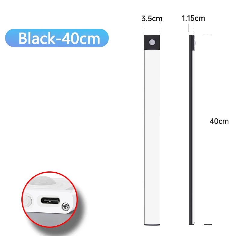 LED-Schrankleuchte Typ C, wiederaufladbar, Bewegungsmelder, Nachtlichter für Küche, Kleiderschrank, Schrankbeleuchtung, 10 cm/20 cm/30 cm/40 cm/50 cm