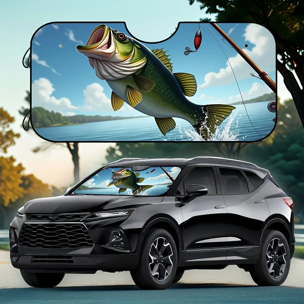 

1pc, Big Fish Printed Windshield Sunshade, Reflective UV Protection, Foldable Sun Shield To Block Heat And Maintain Coolness