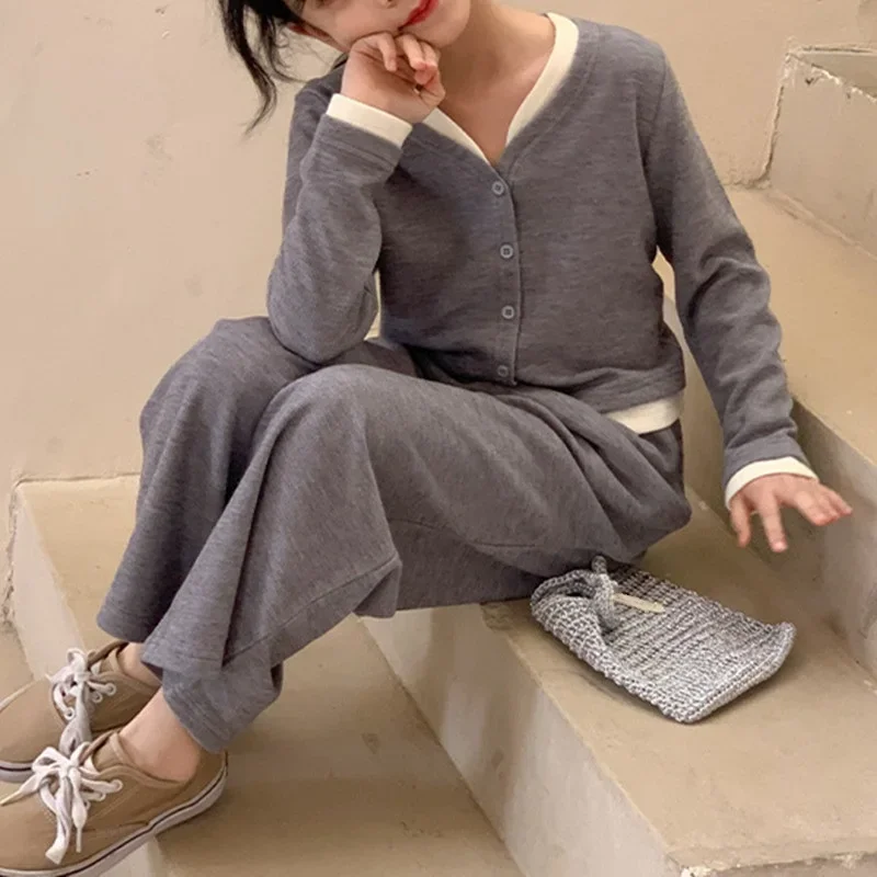 

Весенне-осенние комплекты одежды для девочек, повседневный кардиган с длинными рукавами, широкие брюки, костюм из двух предметов, детская одежда, комплект детской одежды