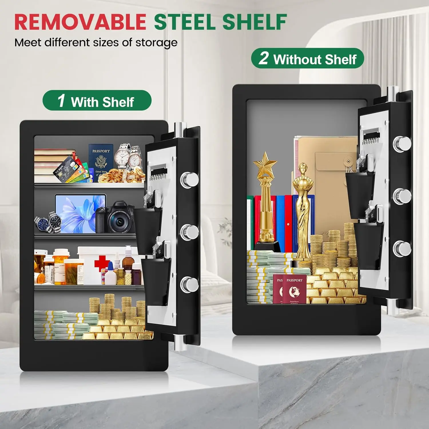 5.5 Cuft Biometric Fireproof Safe For Home, Heavy Duty Safe Box Fireproof Waterproof, Large Document Safety With Keypad and Dual