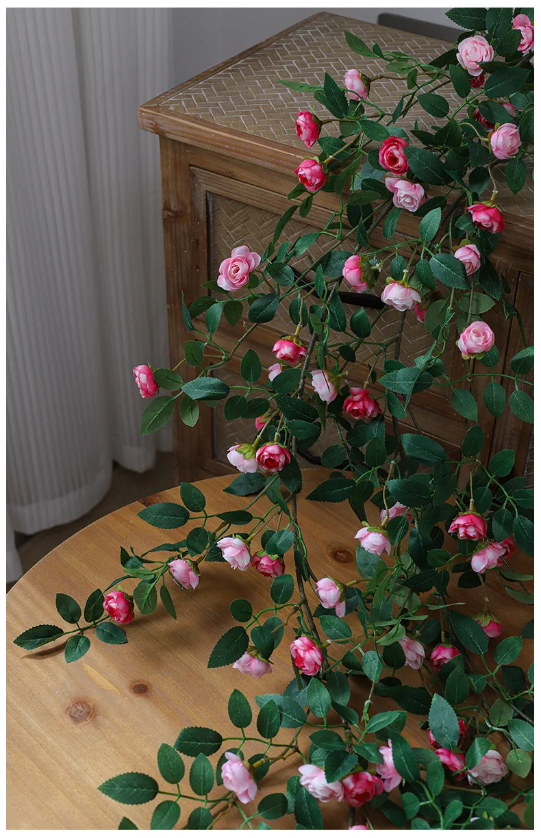 Künstliche Efeugirlande, Seidenrosen-Hängepflanzen, künstliche Blumen für Hochzeit, Zuhause, Garten, Wandbogen-Dekoration, künstliche Rosen – Detail 11