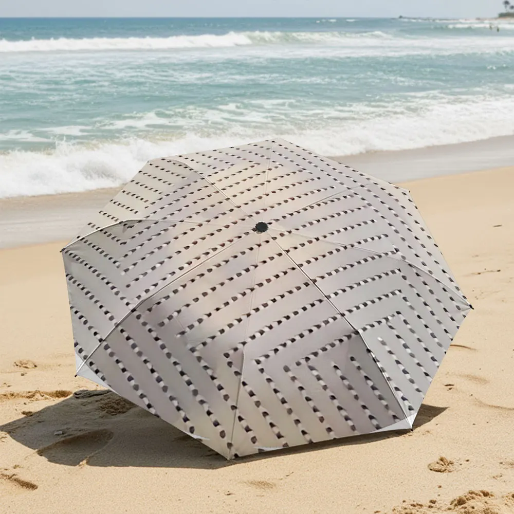 Geometric Patterned Umbrella - Neutral Hues & Zigzags Compact Fashion Folding Umbrella for Daily Use, Christmas Gift