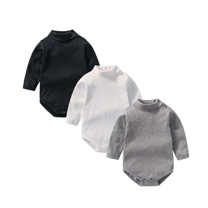 

3Pcs Baby Clothing Set Newborn Boys/Girls Turtleneck Bodysuit with Long Sleeves Solid Color Cotton Jumpsuit for 0-24 Mon