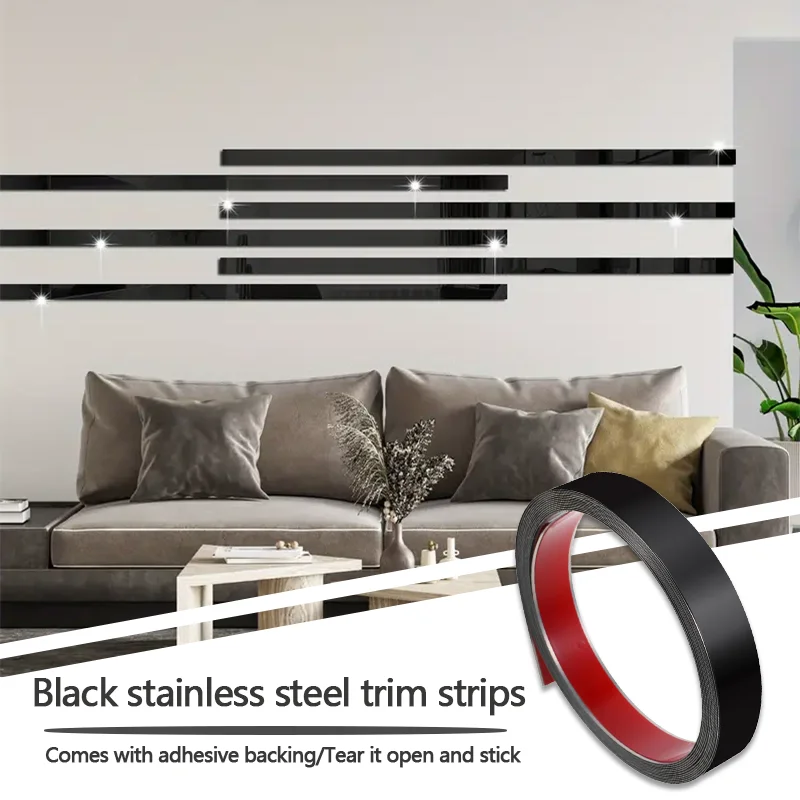 خط ديكور من الفولاذ المقاوم للصدأ بطول 5 أمتار مقاوم للماء ومتين، مع دعامة لاصقة يمكن تقشرها وسحبها للالتصاق