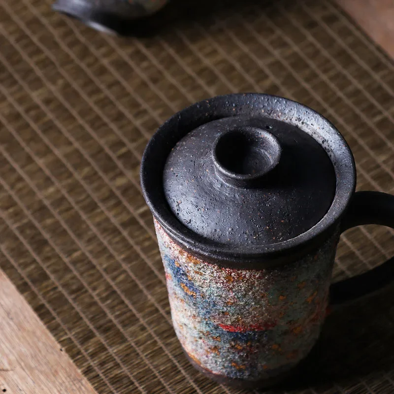 Rock Mine Colorful Mug Purely Handmade Quick Cup Wood-fired Office Cup Filtered Water Cup with Cover Personal Gift Sets Teaware
