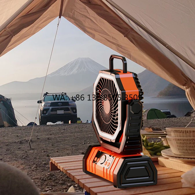 

Портативный USB-вентилятор для кемпинга с аккумулятором 20000 мАч, LED-подсветкой, крючком, четырьмя скоростями и пультом ДУ для автомобиля и автофургона