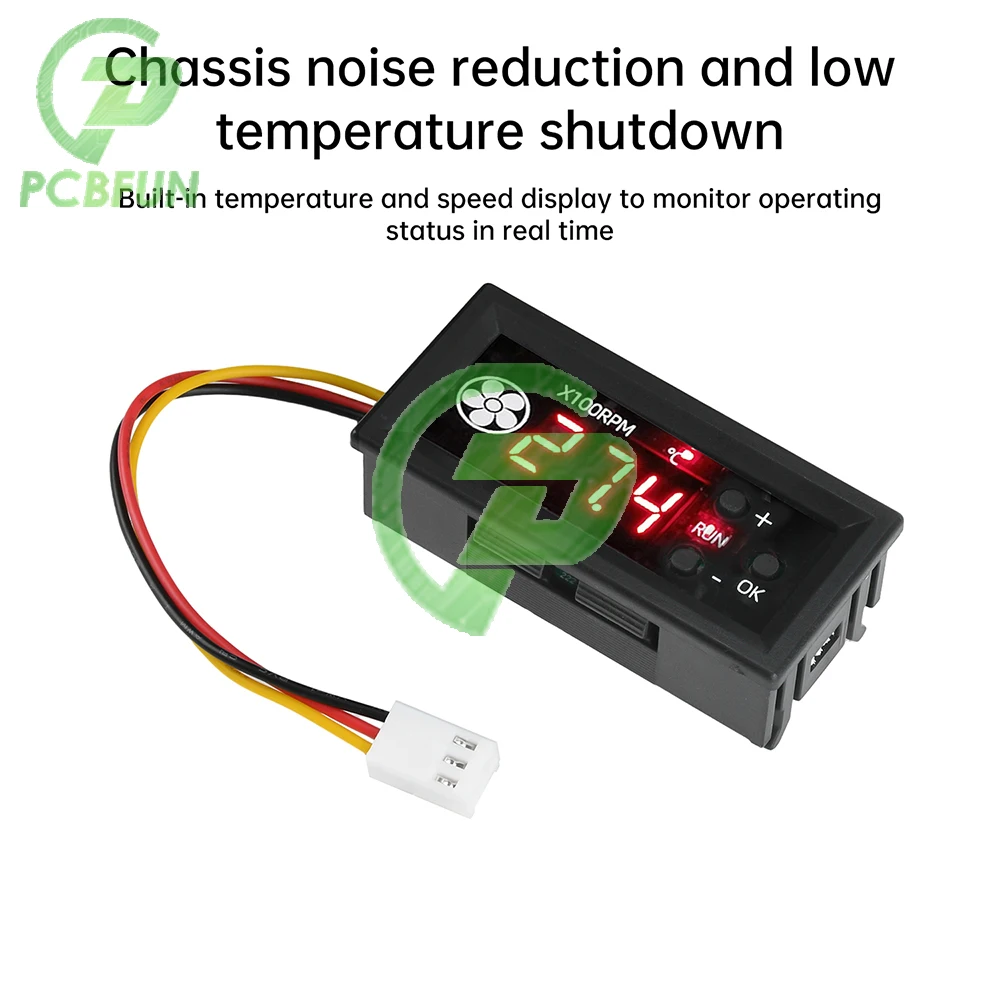 4 Draden DC12V 3A PWM Fan Temperatuurregeling Gouverneur Module Digitale Display Snelheidsregelaar Lage Temperatuur Uitschakelen