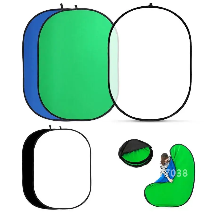 TENWISH 100*150cm / 200*150cm 2in1 Collapsible Chromakey Background Studio Green Screen Oval Reflector Solid White Backdrops