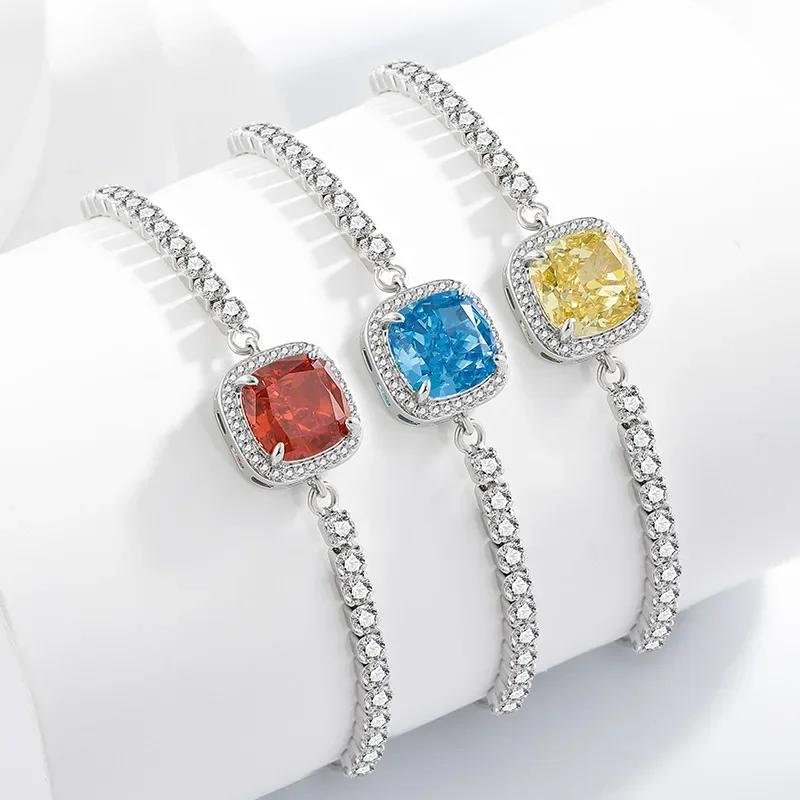 

Стерлингового Серебра 925, модный универсальный ледяной цветок, кристалл циркона, квадратный браслет принцессы, подарок на день рождения