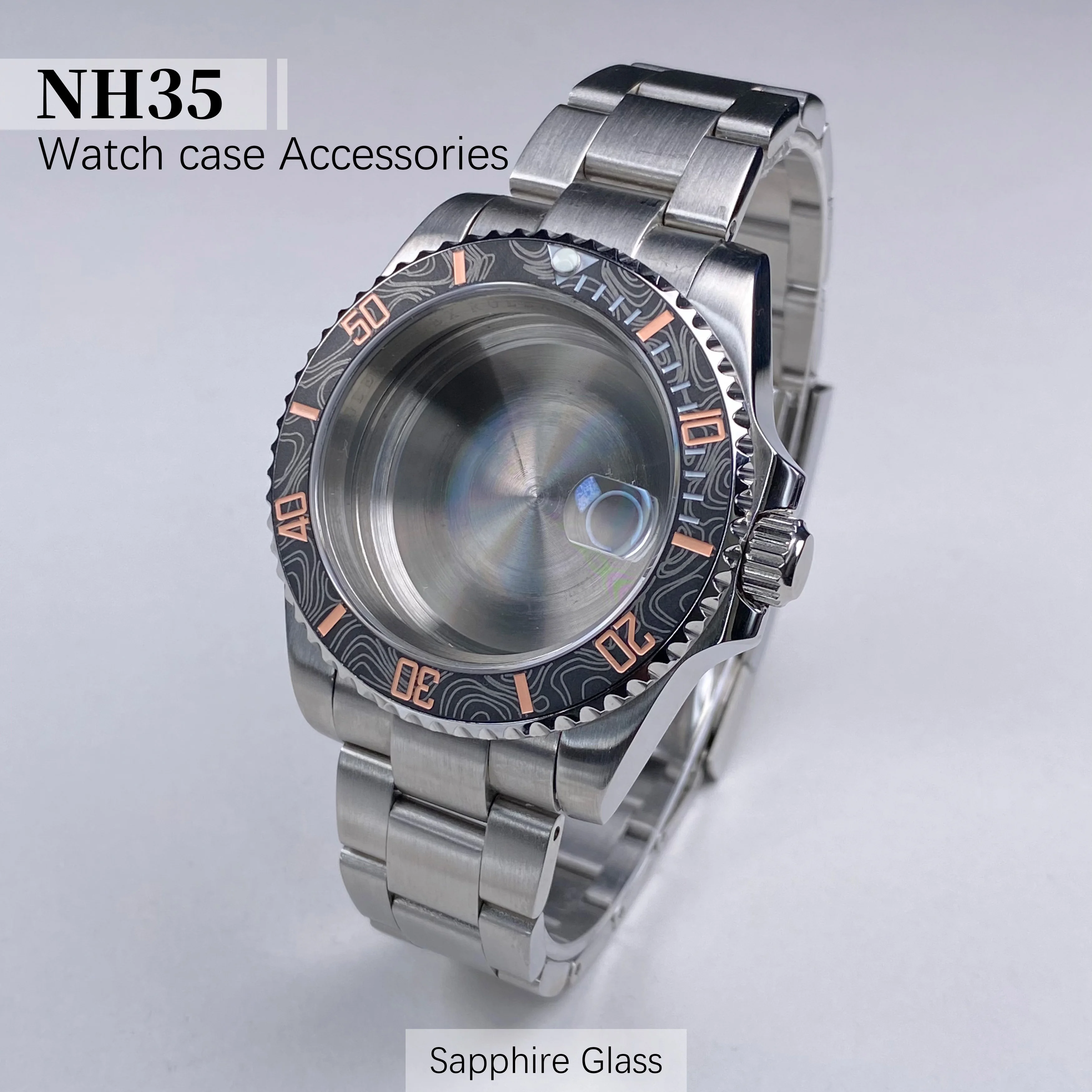 High Quality NH35 Watch Case 40mm Stainless Steel Sapphire 120 clicks Case fit NH34/35/36 movement Watch Case Accessories