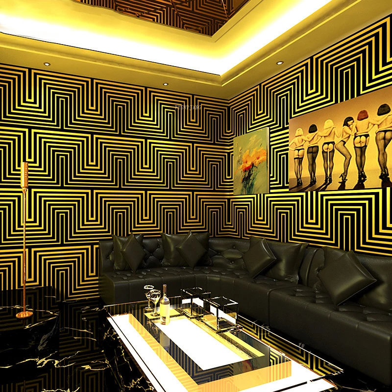 KTV Theme Box Wallpaper Golden 3D Corridor Flash Background Wall Bar Wall Cloth Bedroom Living Room Home Decoration Wall Sticker