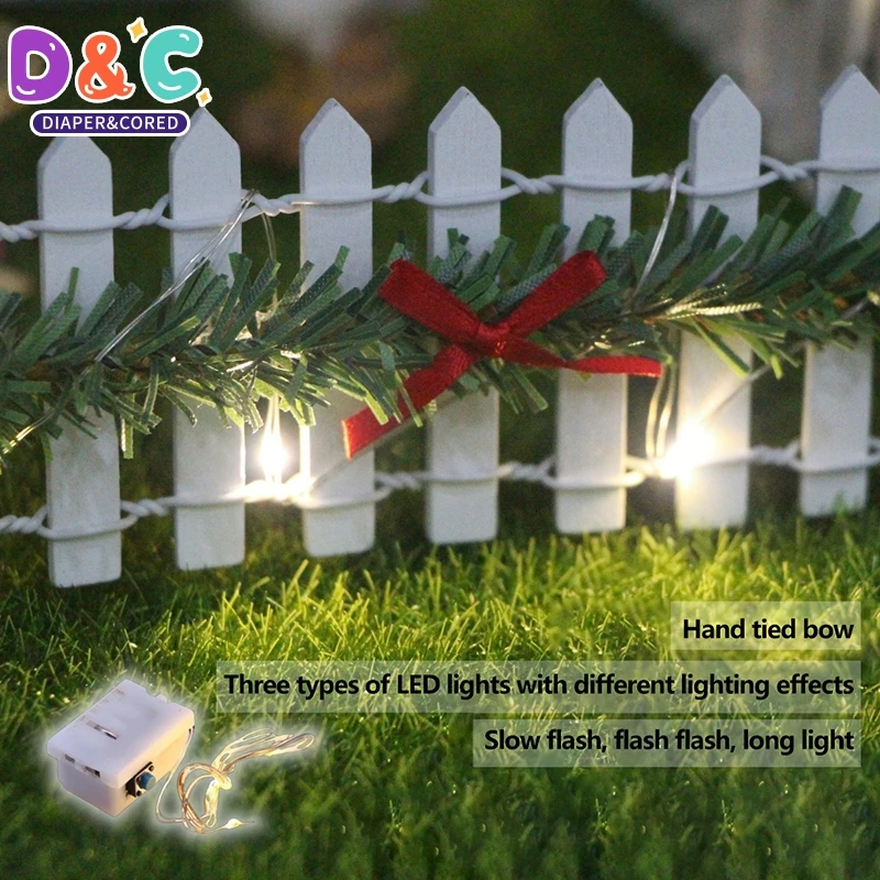 Dollhouse Miniature Fairy Garden Decor Mini Fence Christmas LED Light Rattan Wooden Fence Landscaping Prop