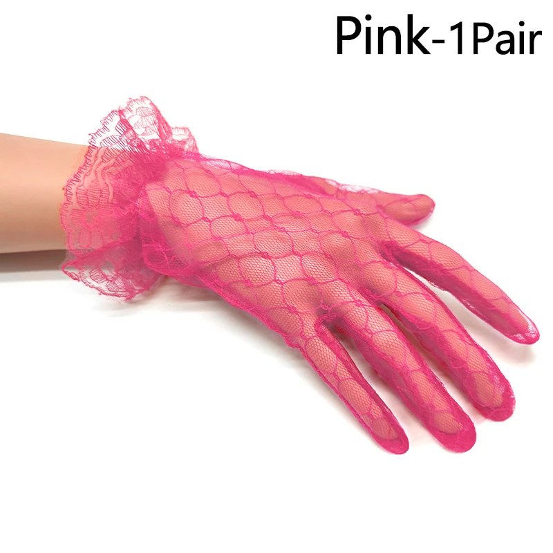 Elegant Ladies Short Lace Gloves New Sheer Fish Net White Prom Party Sexy Gloves Wrist Length Women Bride Mittens Driving Gloves