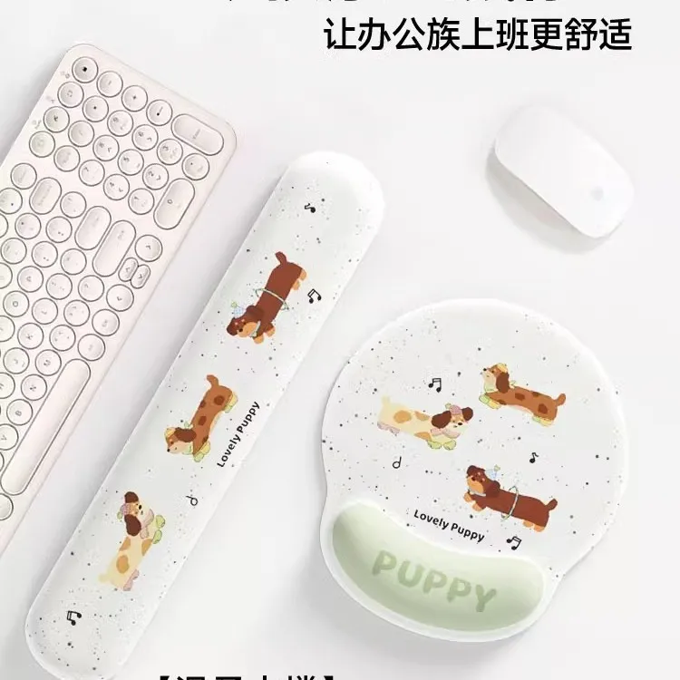 Cartoon Dachshund Wrist Rest Mouse Pad, Cute Wrist Support Pad for Girls, Stain-Resistant Office Laptop Keyboard Hand Rest