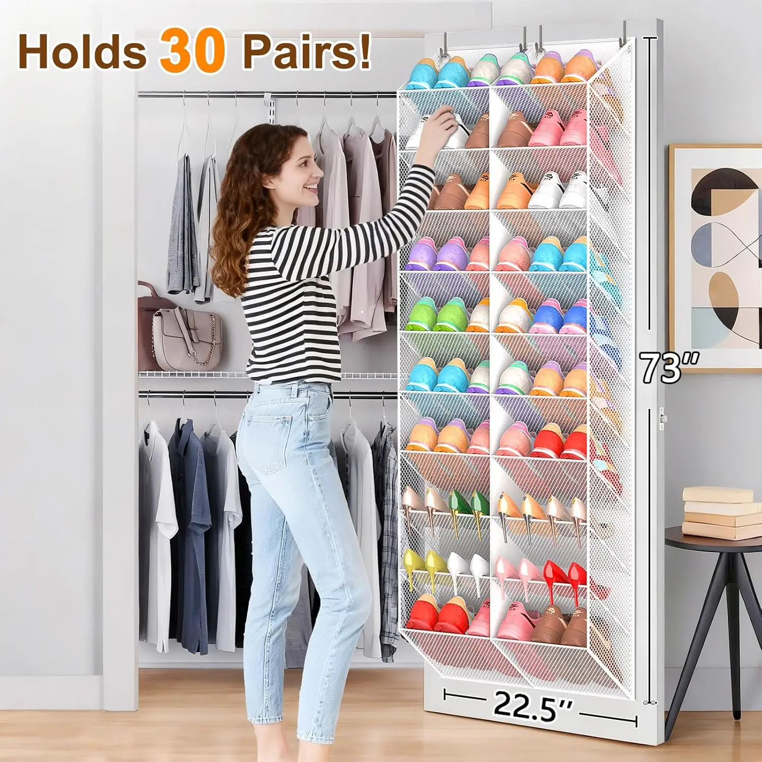 20-30 Pairs Over Door Shoe Organizer, Breathable Hanging Storage, 10-Tier Rack for Sneakers Boots Heels - view 4