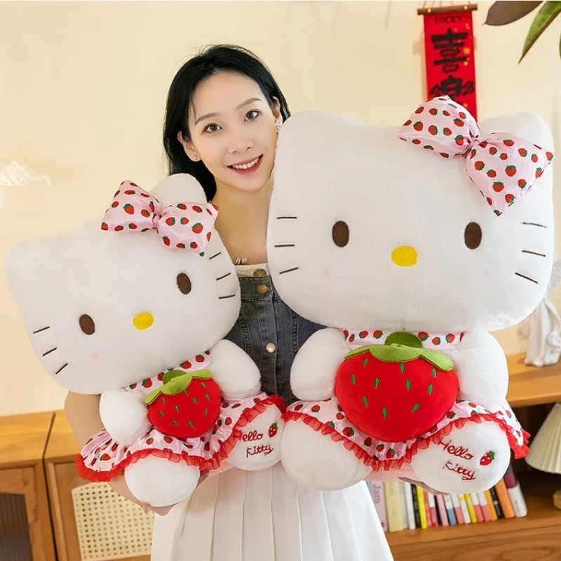 80cm Big Size Strawberry Hello Kitty Stuffed Plush 2024 Children Plushies Kawaii Soft Doll Pillow Birthday Gift for Girlfriend