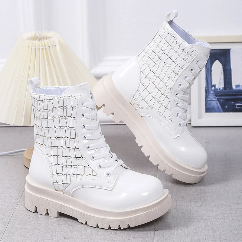 

2023 Winter New Shiny Ankle Boots Chelsea Boots Thick-soled Lace-up Gothic Women's Shoes Warm Sports Shoes