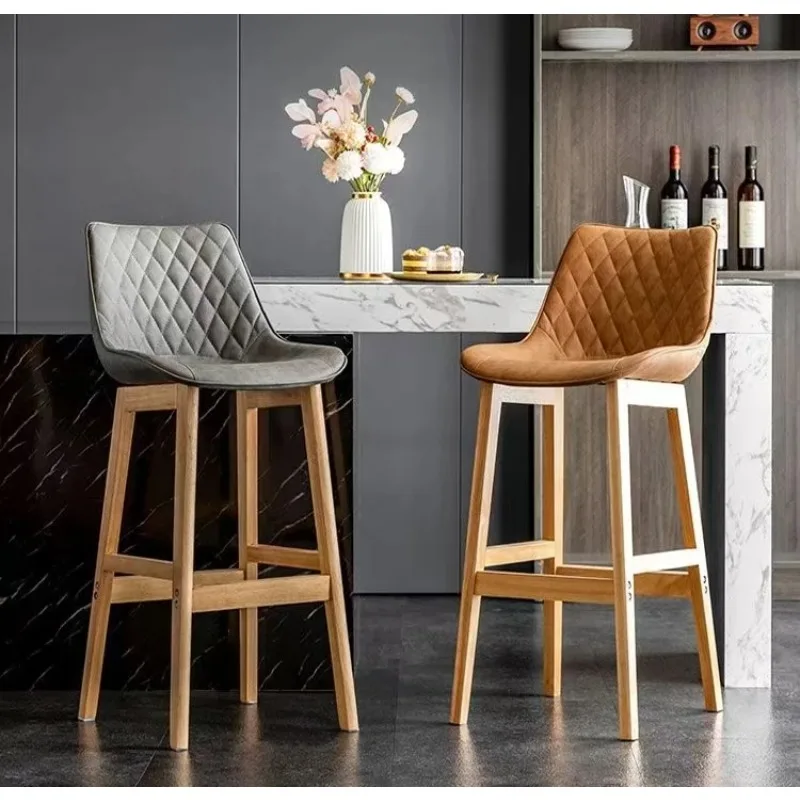 Bar Furniture Solid Wood Frame High Bar Stool Chair with Back Bar Chair Nordic Luxury Backrest Solid Wood Bar Chair كرسي Sillas