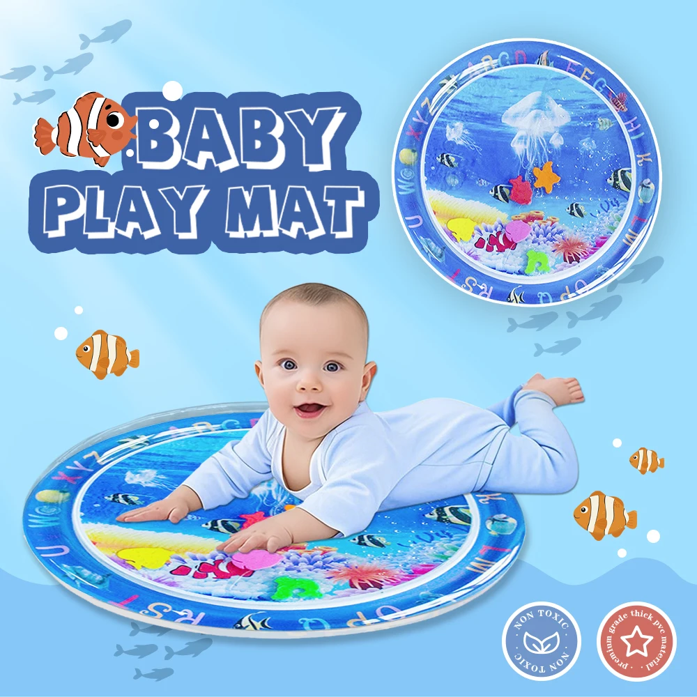 

1pc Round Jellyfish Inflatable PVC Baby Water Play Pad 60cm/23.62 inch Toddler Pad Children's early Education Activity Toy Pad