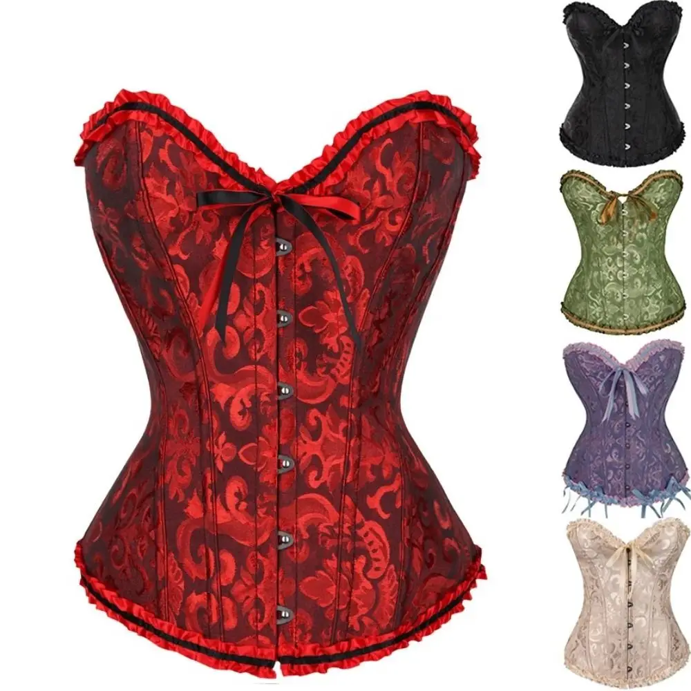 

Beautiful XS-6XL Bustier Corset Vintage Floral Overbust Boned Bustiers Top G-String Modeling Strap Waist Cincher Women