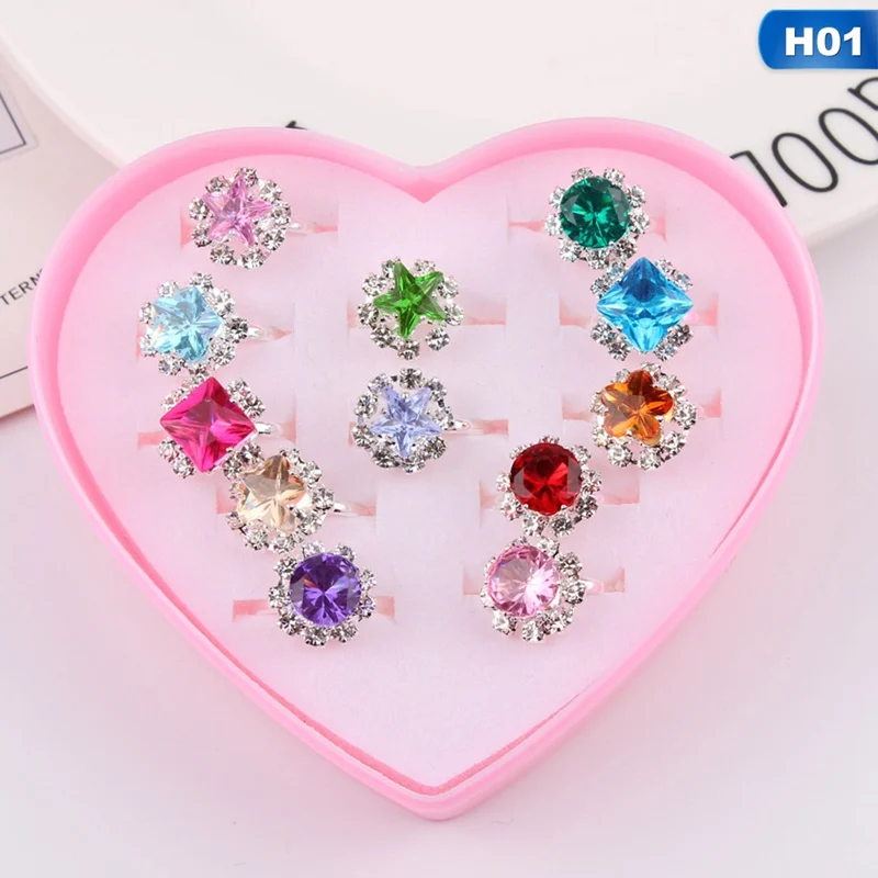 12/36PCS/set Adjustable Kids Rings Jewelry Star Crystal Animal Resin Open Finger Ring For Children Girls Birthday Party Gift