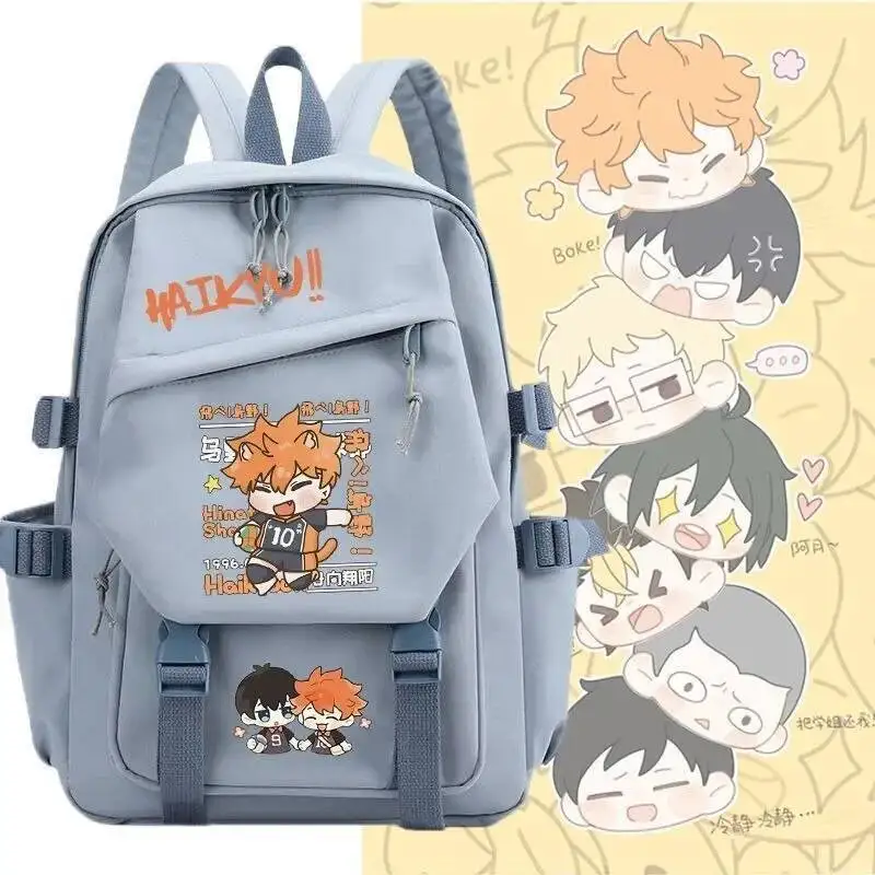 

Anime Game Chibi Black Blue Pink Haikyuu Student Teens School Bags Large Capacity Mochilas Backpacks For Gift